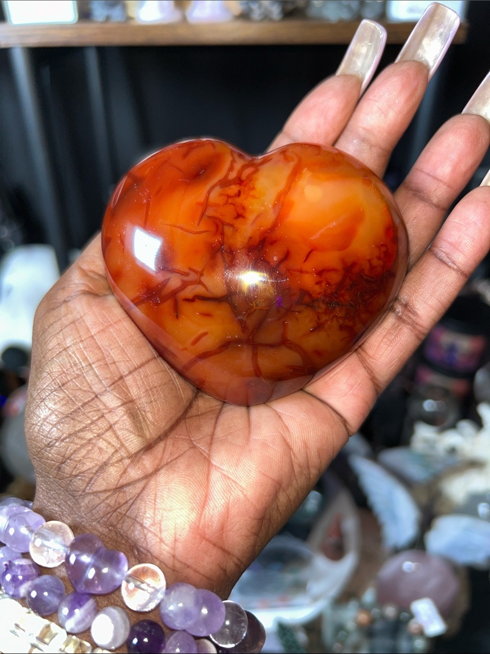 Polished Carnelian Agate Heart Gemstone Sculpture on Metal Stand - PRICE FIRM - Picture 5 of 7